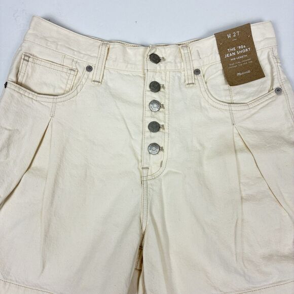 Madewell The '90s Mid-Length Jean Short in Sz 27 Vintage Canvas Ivory NWT - Picture 3 of 7